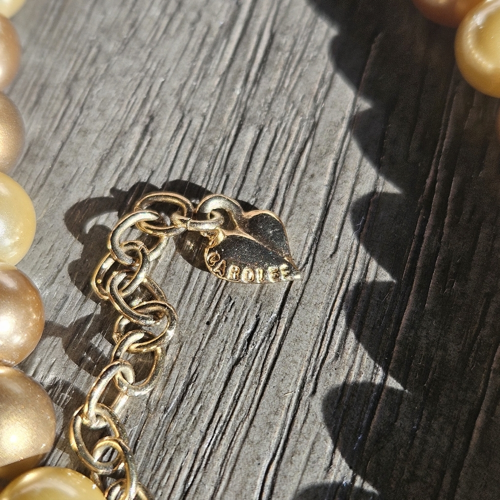 Vintage CAROLEE  Chunky Faux Pearl Necklace Gold/Taupe/Tan Tone - Well Made - Picture 6 of 7